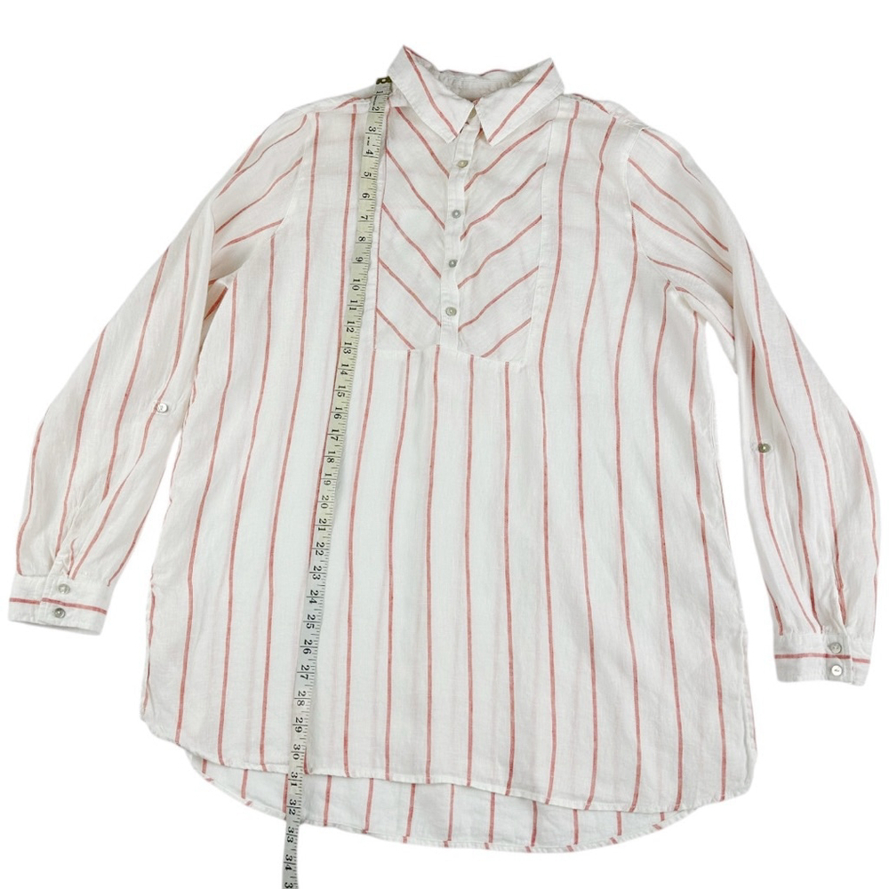 Women's C & C California Striped 100% Linen Shirt Size XL White Coral Pink - Picture 3 of 7